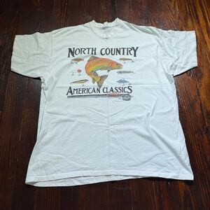 Vintage 90s North Country Fishing Shirt Mens XL White Trout Single Stitch